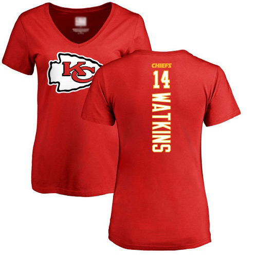 Women Football Kansas City Chiefs #14 Watkins Sammy Red Backer T-Shirt